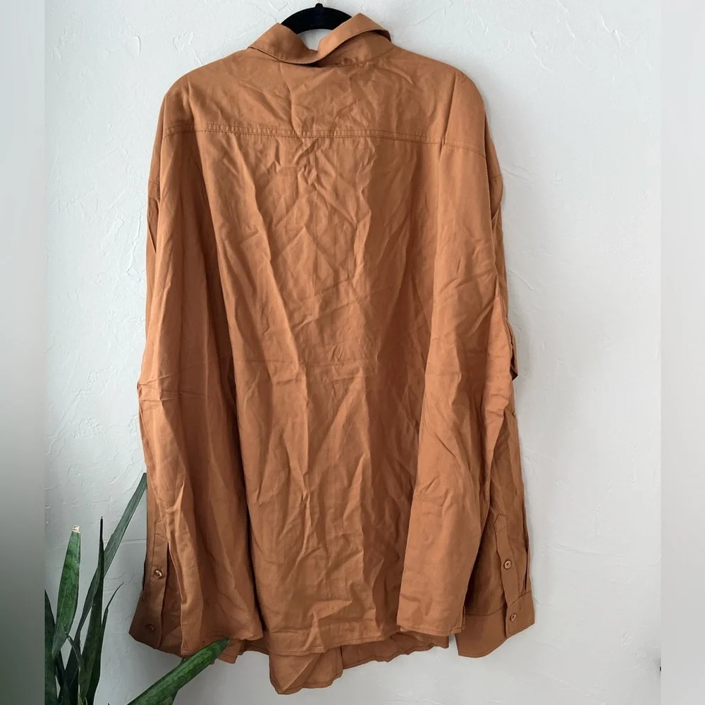 🤎SKIMS SWIM COVER UP LONG SLEEVE BUTTON UP SHIRT ALMOND 2X
